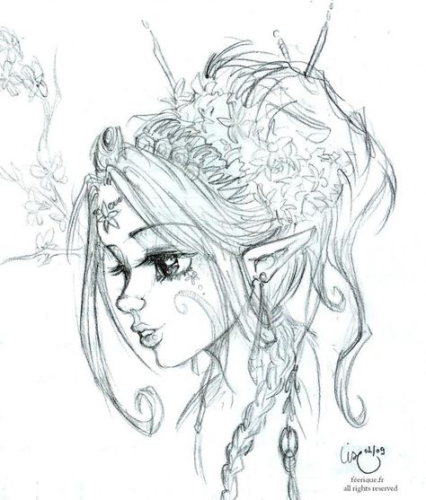 L’Elfe Magnolia                                                                                                                                                                                 Plus Fairy Sketch, Fairy Tattoo Designs, Fairy Drawings, Fantasy Drawings, Fairy Tattoo, Arte Fantasy, Fairy Art, A Drawing, Pencil Art