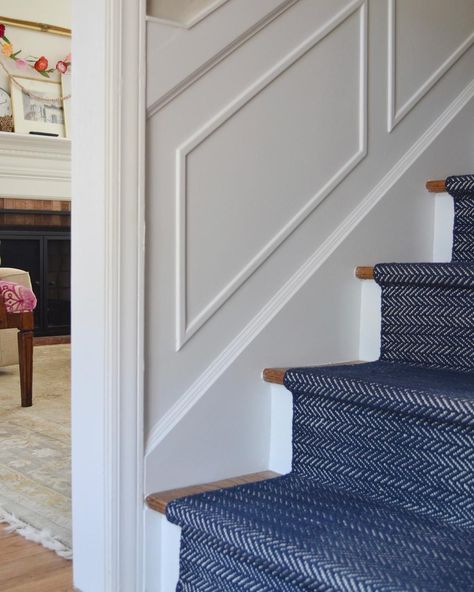 Blue Stair Runner, Staircase Carpet Runner, Staircase Carpet, Back Staircase, Farmhouse Stairs, Carpet Staircase, Staircase Runner, Basement Carpet, Wall To Wall Carpet