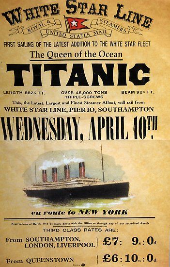 Titanic Poster, Maritime Poster, Stary Papier, White Star Line, Titanic History, Titanic Ship, Ship Poster, Old Advertisements, Rms Titanic