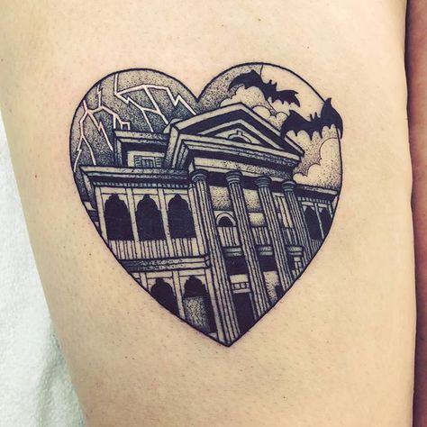 Small World Tattoo Disney, Mansion Tattoo, Haunted Aesthetic, Haunted Mansion Tattoo, Castle Tattoo, Small Couple Tattoos, Tattoos For Dog Lovers, Matching Sister Tattoos, Spooky Stuff