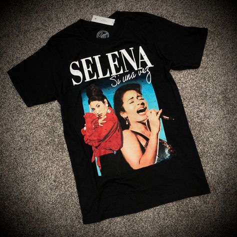 Selena Shirt, New Shirt Design, Look Retro, Music Tees, Logo New, Retro Pop, White Accents, Pop Music, Solid Black