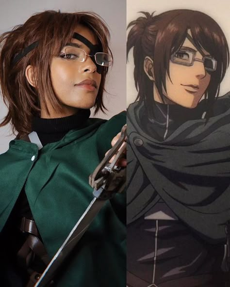 Hanji Cosplay, Girl Cosplay Ideas, Hange Cosplay, Cosplay Facil, Hange Zoe Cosplay, Simple Cosplay Ideas, Easy Anime Cosplay, Attack On Titan Cosplay, Black Cosplayers