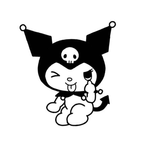 Kuromi Icon Black And White, Kuromi Stencil, Sanrio Silhouette, Kuromi Lineart, Kuromi Middle Finger, Mad Kuromi, Hello Kitty Line Art, Kuromi Black And White, Sanrio Black And White