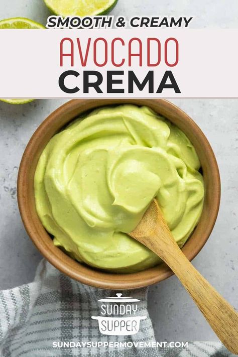 Creamy Avocado Sauce For Tacos, Avocado Crema Recipe, Tacos Steak, Avocado Sauce Recipe, Avocado Recipes Pasta, Avocado Sauce Pasta, Crema Recipe, Taquitos Recipe, Creamy Avocado Sauce