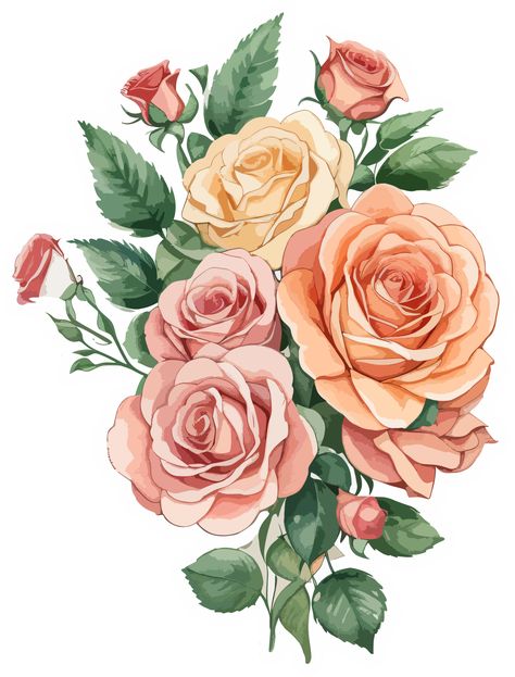 Rose flowers bouquet illustration ai generative Rose Bouquet Sketch, A Bouquet Of Flowers Drawing, Rose Bush Drawing, Flower Drawing Bouquet, Rose Bouquet Drawing, Flowers Bouquet Drawing, Rose Flower Illustration, Flower Bouquet Illustration, Bush Drawing