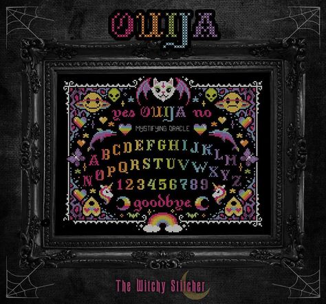 Ouija Embroidery, Ouija Perler Beads, Planchette Cross Stitch, Ouija Cross Stitch, Ouija Cross Stitch Pattern, Cross Stitch Horror Pattern, New Bride, Pixel Beads, Frankenstein Halloween