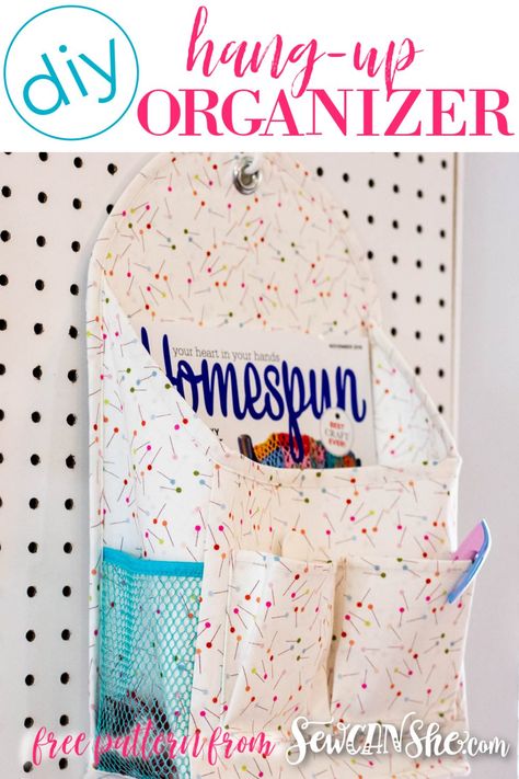 DIY Hang up Organizer: Free Sewing Pattern Hanging Basket Sewing Pattern Free, Dollar Tree Sewing Projects, Diy Hanging Storage, Diy Hanging Organizer, Make Organizer, Sewing Organizer Pattern, Basket Sewing Pattern, Hanging Wall Organizer, Storage Pods