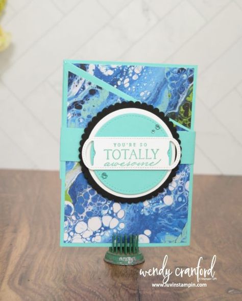 Gorgeous Mirror Fun Fold Handmade Card Tutorial | Luvin Stampin Waves Of The Ocean, Mini Cat, Cardmaking Ideas, Fold Cards, 3d Paper Crafts, Card Making Tutorials, Fancy Fold Cards, Card Tutorial, Fancy Folds