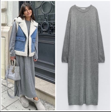 New With Tags Zara Buttoned Multiway Maxi Dress 3 In 1 Dress Long Sleeves Wool Blend #Winter#Fall#Spring#Midi#Maxi#Solid#Grey#Gray#Pastel# Grey Knit Dress Outfit, Bridesmaid Jumpsuit, Long Knit Dress, Bridesmaids Jumpsuits, Fleece Skirt, Faux Leather Jeans, Zara Maxi Dress, Grey Knit Dress, Sweater Dress Outfit