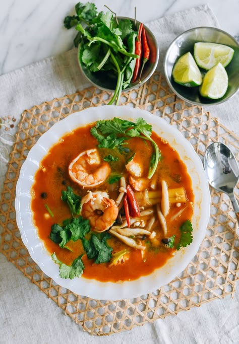 Tom Yum Soup Recipe (Tom Yum Goong) - The Woks of Life Tom Yung Soup Recipe, Carrot And Fennel Soup, October Meals, Tom Yum Soup Recipe, Nam Prik, Tom Yum Goong, Soup Dishes, Asian Soups, Wok Of Life