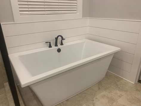 Shiplap Around Tub, Shiplap Around Bathtub, Shiplap Tub Surround, Shiplap In Bathroom, Tub Surround Ideas, Floating Tub, Pine Shiplap, Master Bath Suite, Country Mansion