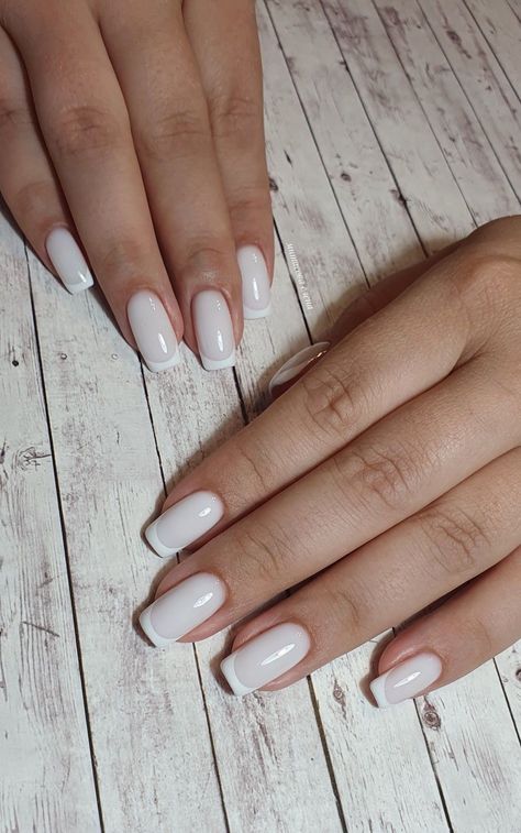 White French On White Nails, Milk French Manicure, Milk White French Tip Nails, Milk Manicure Nails, White Nails With French Tip, Milk French Nails, White Milk Nails, White On White French Manicure, White Nails French Tip