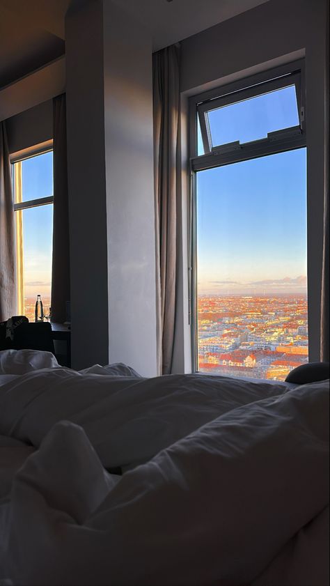 #Berlin #Hotel #travel #panorama #sunrise #bed Berlin Hotel, Vacation Vibes, Aesthetic Pics, Hotel Room, Hotels Room, Penthouse, Otaku Anime, Aesthetic Pictures, Otaku