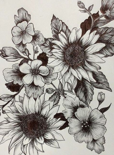 Sunflower And Dogwood Tattoo, Sunflower And Violet Tattoo, Sunflower Tattoo Sleeve, Sunflower Tattoos, Sunflower Tattoo, Dream Tattoos, Sleeve Tattoo, Piercing Tattoo, Love Tattoos