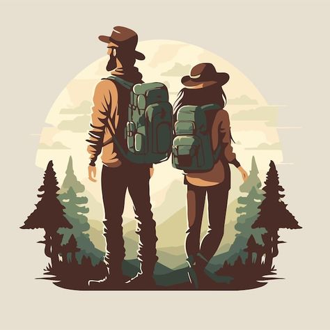 Couple Hiking Illustration, Trekking Painting, Traveller Illustration, Hiker Illustration, Hiking Logo, Couple Logo, Laser Cut Decor, Family Logo, Travel Happy