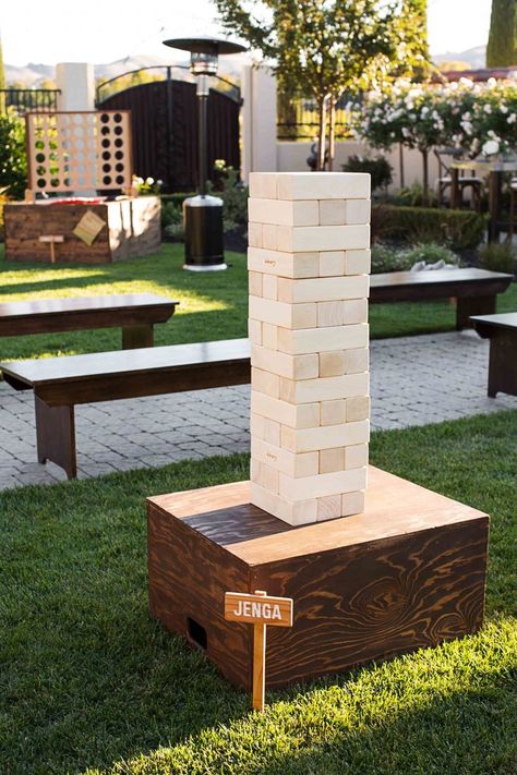 Lawn games at Casa Real at Ruby Hill Winery & the Palm Event Center in the Vineyard. Lawn Party Games, Giant Lawn Games, Giant Yard Games, Outdoor Games Adults, Engagement Party Planning, Adult Playground, Giant Jenga, Wedding Backyard Reception, Backyard Reception