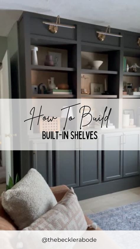 Instagram Built In Cabinets Living Room, Room Library Ideas, Diy Built In Shelves, Build Shelves, Painted Built Ins, Living Room Library, Diy Shelving, Tv Built In, Hacks Ikea