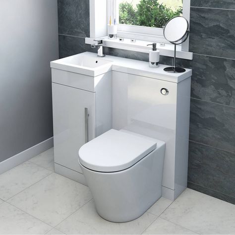 MySpace White Combination Unit with Arc Back to Wall Toilet Sink Over Toilet Tiny Bathrooms, Extra Small Toilet Room, Small Bathroom Remodel For Elderly, Toilet With Sink On Top, Back To Wall Toilet, Small Toilet Room With Window, Loft Ensuite, Integrated Toilet, Small Bathroom Styles