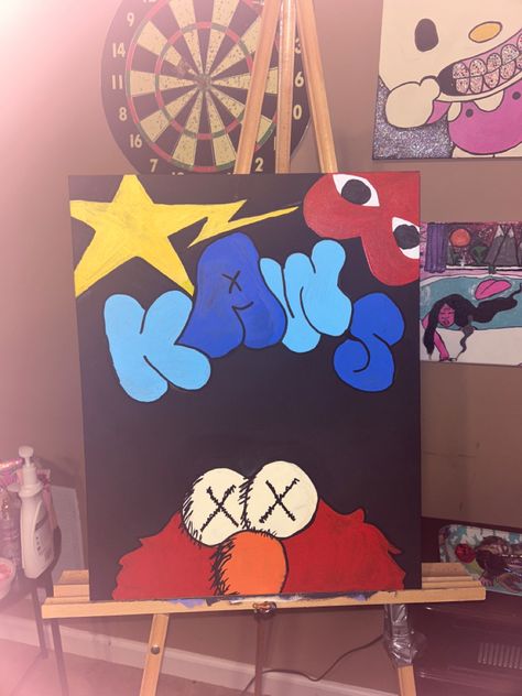 Blue Kaws Painting, Things To Paint Kaws, Kaw Paintings On Canvas, Bape Paintings Canvas Easy, Hype Beast Canvas Painting, Hypebeast Painting Ideas, Comme Des Garcons Painting, Kaws Painting Easy, Y2k Art Painting