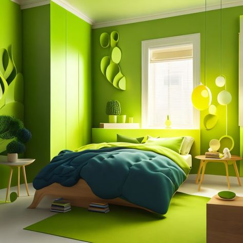 Lime Green Bedroom, Lime Green Bedrooms, Green Boys Room, Green Bedroom Design, Penthouse Living, Toddler Boy Room Decor, Aesthetic Interior Design, Bedroom Remodel, Green Bedroom