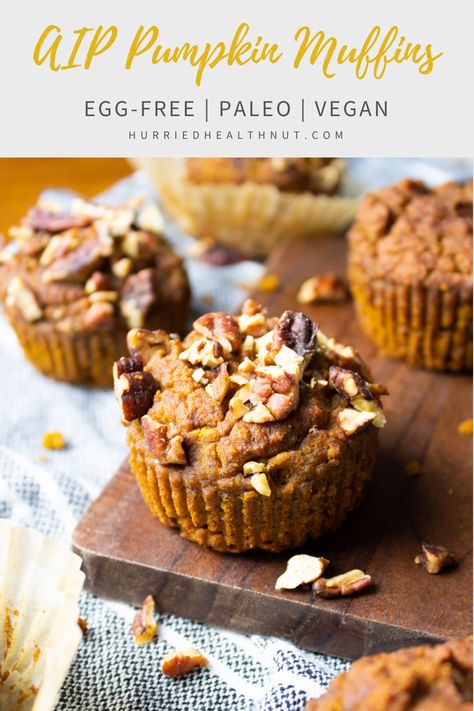 These fluffy AIP Pumpkin Muffins are a perfect paleo, vegan, and gluten-free fall treat. A simple, straightforward recipe anyone can make and anyone can eat - food intolerances or not. Enjoy them for breakfast or as a snack any time of day. #aipmuffins #aippumpkinmuffins #pumpkinmuffins #paleo #eggfree #vegan #nutfree Aip Pumpkin Muffins, Aip Muffins, Aip Fall Recipes, Paleo Banana Bread Muffins, Aip Pumpkin, Pumpkin Apple Muffins, Aip Baking, Pumpkin Banana Muffins, Aip Breakfast