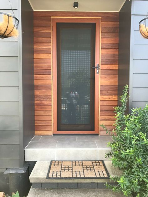 316 Stainless Steel Mesh Hinged Security Screen Door - Woodgrain Timber Finish | eBay Exterior Bathroom Door, Front Door With Screen Doors, Modern Security Screen Door, Modern Screen Door, Front Door With Screen, Exterior Bathroom, 2024 Bathroom, Diy Screen Door, Security Screen Door