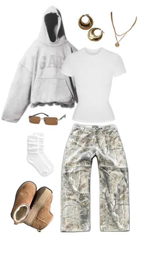 #2024 #outfit Real Tree Outfit, Outfit With Uggs, Camo Outfits, Grey Camo, Real Tree, Pants Outfit, Camo, Outfit Inspo, Clothes For Women