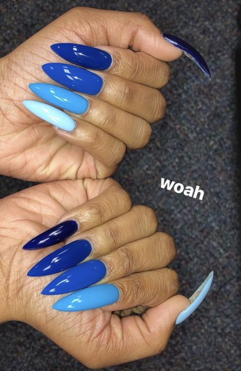 Blue Shades Nails Acrylic, Different Shades Of Blue Acrylic Nails, Blue Nails Different Shades, Five Shades Of Blue Nails, Multicolored Blue Nails, Different Shades Of Blue Nails, Shades Of Blue Nails, Nails Multicolor, Crazy Acrylic Nails