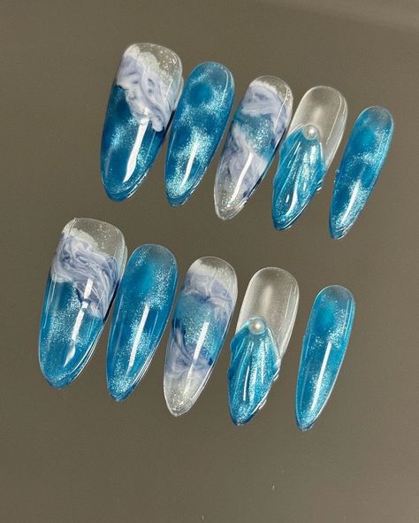 Ready to enjoy the beach vibe with our ocean wave press on nails 🌊 ？ ✨ Handmade & Reusable ✨ Apply in 10mins ✨ Lasts up to 3 weeks (each wear) ✨ Damage-free Shop with Nailvana #nailart #nails #nailsnailsnails #pressonnails #nailaddict #naildesign #naildesigns #nailporn #longnails Nails Waves, Ocean Nails, Wave Nails, Ocean Wave, 3d Nail Art, 3d Nails, Beach Vibe, Ocean Waves, Free Shopping