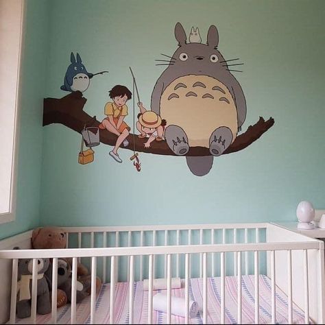 Totoro Bedroom, Ghibli Crafts, Totoro Nursery, Studio Ghibli Crafts, Fishing Wall Art, Themed Rooms, Otaku Room, Room Wall Painting, Baby Room Inspiration