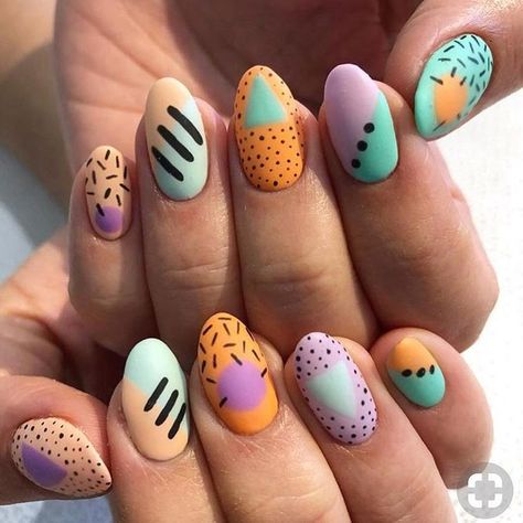 80s Nails, Cute Easy Nail Designs, 90s Nails, Rainbow Nails Design, Retro Nails, Cute Simple Nails, Flower Nail Designs, Round Nails, Rainbow Nails