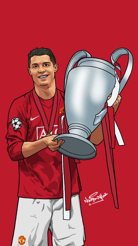 CR7 holding his first ucl trophy at ManU. #illustration by me work on #procreate Ucl Trophy, Cristiano Ronaldo Shirt, Inter Milan Logo, Champions League Poster, Ronaldo Shirt, Neymar Ronaldo, Football Player Drawing, Lebron James Wallpapers, Football Team Names