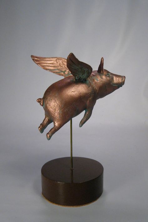 High Flyer FLYING PIG SCULPTURE 7x3 Benbrook by strangedaze, Flying Pigs Art, Pigs Art, Pig Sculpture, Flying Pigs, Pigs Fly, Pig Art, Bright Copper, Flying Pig, This Little Piggy