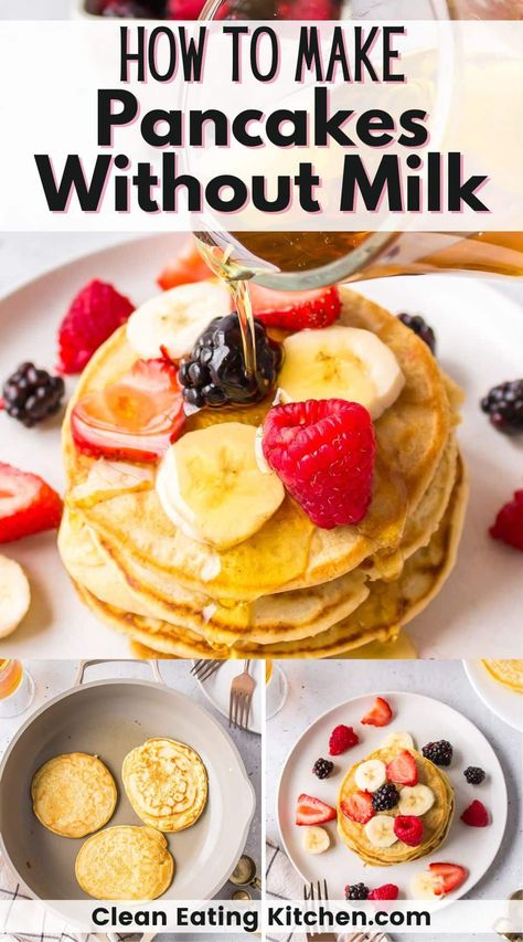 Whether you’ve run out of milk or you’re on a dairy-free diet, you’ll love this fluffy Pancake Recipe made without milk. I’ve also included gluten-free and dairy-free options so you can adapt it to your dietary needs. Pancakes With No Milk, Pancake Recipe No Milk, Pancakes Without Milk, Pancakes Dairy Free, Coconut Milk Pancakes, Fluffy Pancake Recipe, Homemade Pancake Recipe, Fruit Juice Recipes, Whole Wheat Pancakes