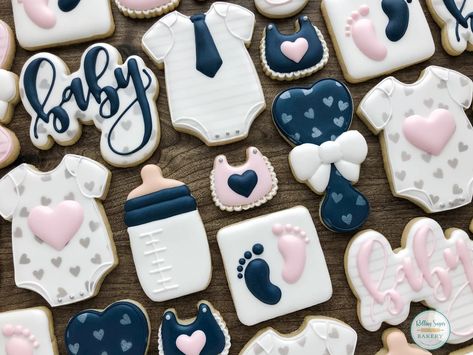 Pink Blue Baby Shower Ideas, Navy Blue Gender Reveal, Navy And Mauve Gender Reveal, Blue And Pink Baby Shower Ideas, Navy Blue And Dusty Pink Gender Reveal, Navy And Blush Gender Reveal Cake, Navy Blue And Blush Gender Reveal Cake, He Or She Gender Reveal Cookies, Navy Blue And Blush Gender Reveal