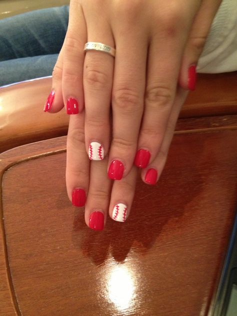 Have to figure out how to do the baseball! Boston Red Sox Nails, Baseball Themed Nails, Red Sox Nails, Nails In Orange, Braves Nails, Baseball Nail Designs, Baseball Nails, Cute Nail Colors, Gel Nail Ideas