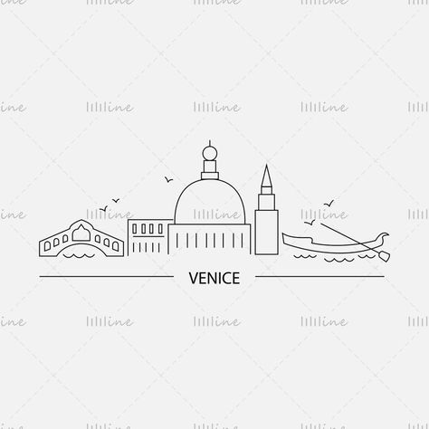 Venice Illustration Art, Venice Italy Tattoo, Venice Tattoo Ideas, Venice Tattoo, Venice Drawing, Venice Illustration, City Logos Design, Venice Boat, Italy Tattoo