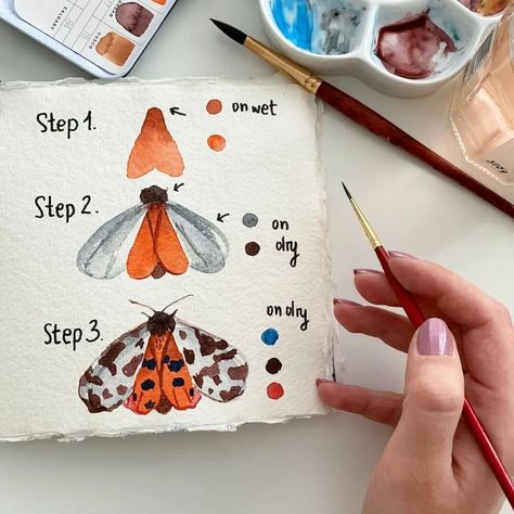 How to paint a moth in watercolor | How to draw and paint insects in watercolor for beginners | #watercolor #artist #newbieart #arty Paint A Butterfly, Watercolor For Beginners, Draw And Paint, Art Tutorials Watercolor, The Moth, Watercolor Beginner, Watercolor Paintings For Beginners, Watercolor Journal, Watercolor Elephant