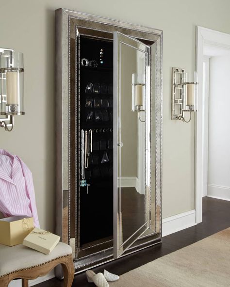 Get free shipping on Hooker Furniture Glam Floor Mirror w/ Jewelry Armoire Storage 82" at Neiman Marcus. Shop the latest luxury fashions from top designers. Gömda Rum, Silver Floor Mirror, Armoire Storage, Mirror Floor, Glam Mirror, Jewelry Closet, Floor Furniture, Floor Length Mirror, Hidden Compartments