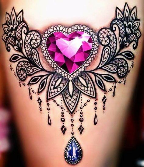 Tattoos Abstract, Jewelry Tattoo Designs, Lace Tattoo Design, Abstract Tattoos, Gem Tattoo, Express Emotions, Jewel Tattoo, Crystal Tattoo, Rose Tattoos For Women