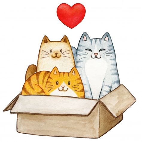 Three lovely watercolor kittens in a pap... | Free Vector #Freepik #freevector #watercolor #heart #family #paper Cat With Kittens Drawing, Cute Kittens Drawing, 3 Cats Together Drawing, Cat Family Drawing, Three Cats Drawing, Cats In Love Drawing, Kittens Illustration, Watercolor Kitten, Doodles Kawaii