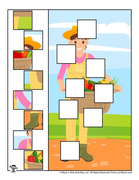 Kindergarten Puzzle Activities, Puzzle Activity For Kids, Kognitif Activity For Kids, Puzzle For Kids Preschool, Puzzle For Kindergarten, Puzzle Activities For Kids, Animal Puzzle Printable, Puzzle Preschool, Farm Picture