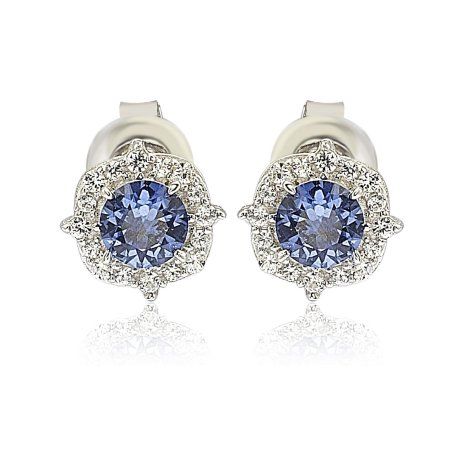 Suzy Levian Sterling Silver Sapphire 0.66cttw Halo Stud Earrings - Blue Round Cut Diamond Earrings, Levian Jewelry, Silver Tips, Halo Stud Earrings, Sapphire Studs, Halo Earrings Studs, Cubic Zirconia Earrings, Jewelry Rings Diamond, Zirconia Earrings