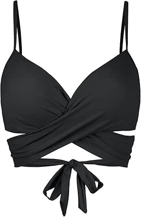 Women's Retro Twist Ruched Front Molded Pads Criss Cross Wrap Push Up Bikini Swimsuit Tops Only Black Homecoming Dresses, Wrap Swimsuit, Black Homecoming Dress, Black Dress Formal, Black Prom Dresses, Swimsuit Cover Ups, Swimsuit Cover, Swimsuit Tops, Criss Cross