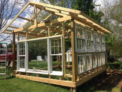 building a greenhouse from old windows, diy, gardening, outdoor living, repurposing upcycling Greenhouse From Old Windows, Building A Greenhouse, Window Greenhouse, Greenhouse Supplies, Hobby Greenhouse, Greenhouse Shed, Build A Greenhouse, Home Greenhouse, Wooden Greenhouses