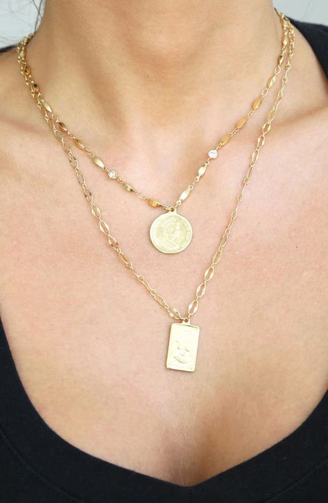 Ettika Set of 2 Pendant Necklaces | Nordstrom Layered Coin Necklace, Dainty Necklaces, Focal Points, Gold Necklace Designs, Coin Necklace, Faceted Crystal, Dainty Necklace, Necklace Designs, Pendant Necklaces