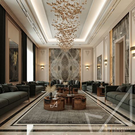 Men's Majles with Neo-classic style on Behance Men Majlis, Modern Luxury Living Room, Architectural Design Studio, Entrance Decoration, Classical Interior, Neoclassical Interior, Rooftop Design, Modern Sofa Designs, Home Entrance