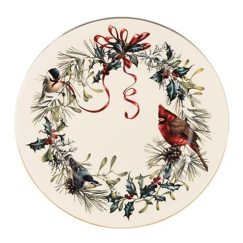 Lenox 'Winter Greetings' Christmas China Patterns, Lenox Winter Greetings, Desert Plates, Winter Greetings, Holiday Dinnerware, Colorful Wreath, Christmas China, Christmas Dinnerware, Nature Artists