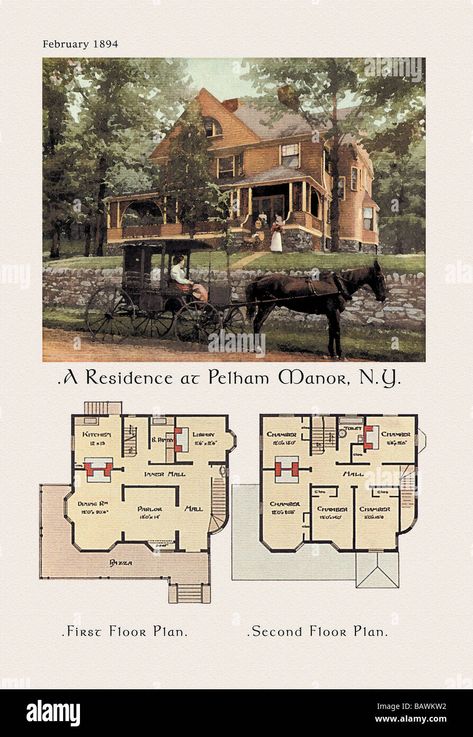 Download this stock image: Residence at Pelham Manor - BAWKW2 from Alamy's library of millions of high resolution stock photos, illustrations and vectors. Old House Plans, Architectural Plan, Victorian House Plans, Vintage House Plans, Spanish Style Homes, American Architecture, Victorian Period, Victorian House, Brown Art