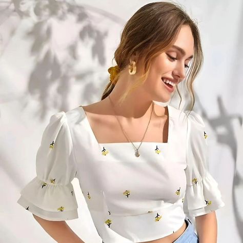 The elegance of a woman in a white shirt 😍 Effortlessly chic and always on point #stylegoals #classy #trending #style #looks Funky Shirt Outfit Women, Hakoba Tops Casual, T Shirt Crop Top Outfit, Trendy Tops For Women Classy, New Crop Top Designs, Crop Top Designs For Women, White Top Aesthetic, Fashion Tops Blouse Style, Trending Crop Tops